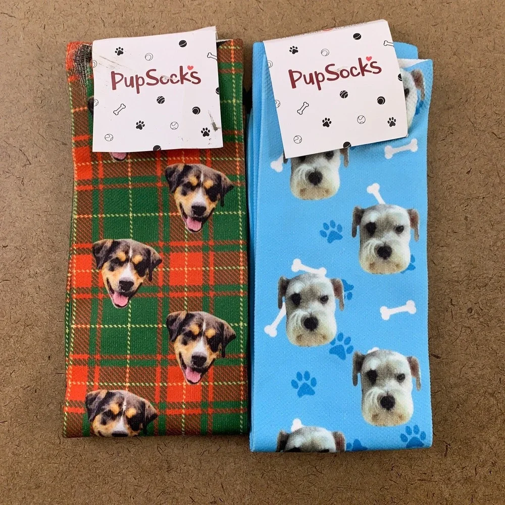 PupSocks Adult Unisex One Size Colorful Printed Crew Socks 2 Pairs NWT